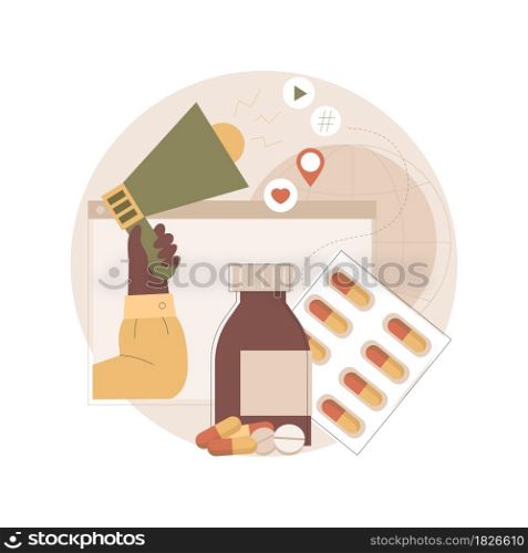 Pharmaceutical marketing abstract concept vector illustration. Pharmaceutical digital agency, medicine marketing strategy, drugs advertising, medical equipment market, promotion abstract metaphor.. Pharmaceutical marketing abstract concept vector illustration.