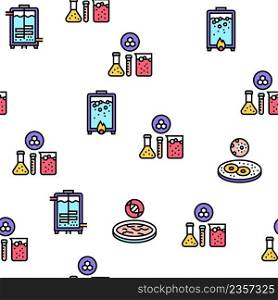 Pharmaceutical Production Factory Seamless Pattern Thin Line Illustration. Pharmaceutical Production Factory Icons Set Vector