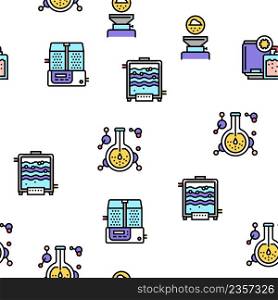 Pharmaceutical Production Factory Seamless Pattern Thin Line Illustration. Pharmaceutical Production Factory Icons Set Vector