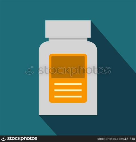 Pharmaceuticals bottle icon. Flat illustration of pharmaceuticals bottle vector icon for web isolated on baby blue background. Pharmaceuticals bottle icon, flat style