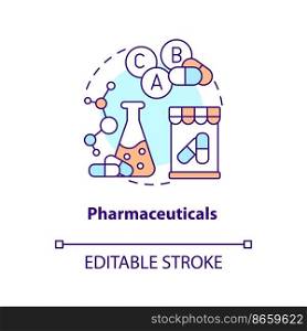 Pharmaceuticals concept icon. Medical production. Manufacturing drugs abstract idea thin line illustration. Isolated outline drawing. Editable stroke. Arial, Myriad Pro-Bold fonts used
. Pharmaceuticals concept icon
