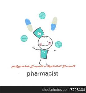 pharmacist. Fun cartoon style illustration. The situation of life.