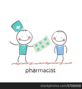 pharmacist. Fun cartoon style illustration. The situation of life.