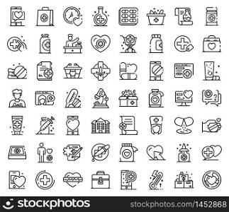 Pharmacist icons set. Outline set of pharmacist vector icons for web design isolated on white background. Pharmacist icons set, outline style