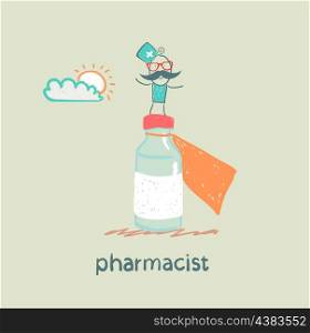 pharmacist is on a big pot of medicines