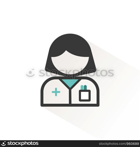 Pharmacist woman. Flat icon with beige shade. Profession avatar. Pharmacy vector illustration
