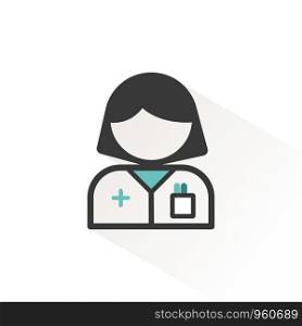 Pharmacist woman. Flat icon with beige shade. Profession avatar. Pharmacy vector illustration
