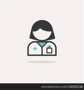 Pharmacist woman. Icon with shadow on a beige background. Pharmacy flat vector illustration