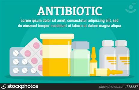 Pharmacy antibiotic concept banner. Flat illustration of pharmacy antibiotic vector concept banner for web design. Pharmacy antibiotic concept banner, flat style