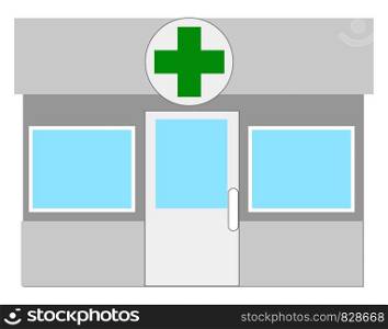 Pharmacy building, illustration, vector on white background.