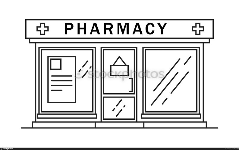 Pharmacy building line medicine concept. Architectural form can be used for website design, infographics and as an icon. Vector illustration isolated on white background.. Pharmacy building line medicine concept. Architectural form can be used for website design, infographics and as an icon. Vector illustration.