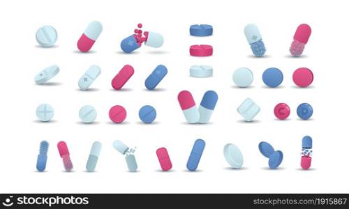 Pharmacy. Cartoon medicine drugs. Antibiotic and medical prescription pills. Color round pharmacology cure chemistry. Heal tablets and capsules. Remedy treatment. Vector vitamins and painkillers set. Pharmacy. Cartoon medicine drugs. Antibiotic and medical prescription pills. Round pharmacology cure chemistry. Tablets and capsules. Remedy treatment. Vector vitamins and painkillers set