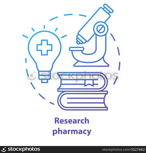 Pharmacy concept icon. Pharmaceutical research idea thin line illustration. New drugs, treatment methods discovery. Developing, improving medication. Vector isolated outline drawing