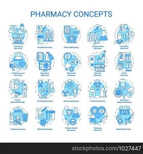 Pharmacy concept icons set. Regulatory, scheduled medication and prescription drugs idea thin line illustrations. Online medicine consultation. Vector isolated outline drawings. Editable stroke