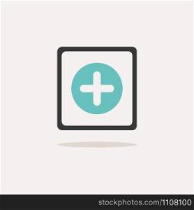 Pharmacy cross sign. Icon with shadow on a beige background. Medicine flat vector illustration