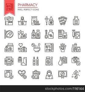 Pharmacy Elements , Thin Line and Pixel Perfect Icons