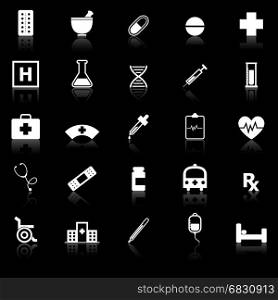 Pharmacy icons with reflect on black background, stock vector