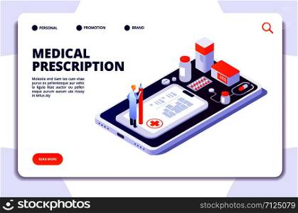 Pharmacy isometric landing page. Pharmacist and customer buying pills in drugstore. Medicine and healthcare vector 3d concept. Illustration of medical healthcare and medication consultation. Pharmacy isometric landing page. Pharmacist and customer buying pills in drugstore. Medicine and healthcare vector 3d concept