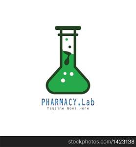 Pharmacy lab with leaf health premium logo illustration vector icon