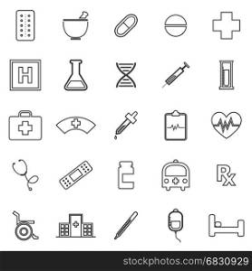 Pharmacy line icons on white background, stock vector