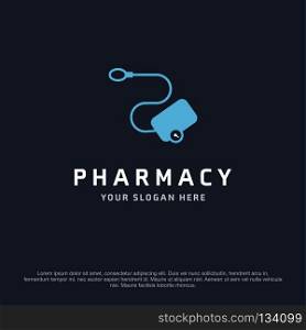 Pharmacy logo design with typography and dark background vector