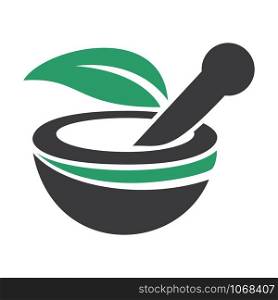 Pharmacy medical logo. Natural mortar and pestle logo.