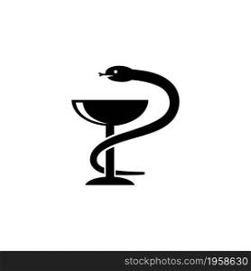 Pharmacy, Medical Snake Wrapped Around Bowl. Flat Vector Icon illustration. Simple black symbol on white background. Pharmacy Medical Snake and Bowl sign design template for web and mobile UI element. Pharmacy, Medical Snake Wrapped Around Bowl. Flat Vector Icon illustration. Simple black symbol on white background. Pharmacy Medical Snake and Bowl sign design template for web and mobile UI element.