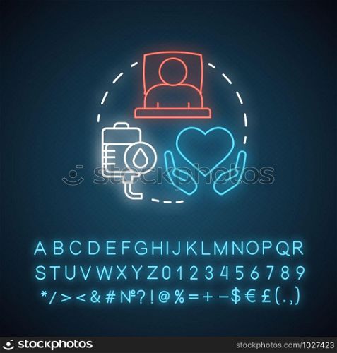 Pharmacy neon light concept icon. Ambulatory care medication idea. Clinical, hospital patient medicine prescription. Glowing sign with alphabet, numbers and symbols. Vector isolated illustration