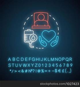 Pharmacy neon light concept icon. Ambulatory care medication idea. Clinical, hospital patient medicine prescription. Glowing sign with alphabet, numbers and symbols. Vector isolated illustration