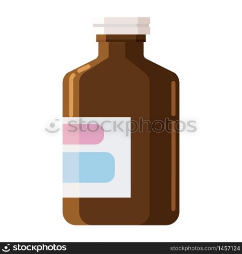 Pharmacy of brown glass bottle with cap for medicine. Pharmacy of brown glass bottle with cap for medicine, syrup, pills, tabs, drugs, ointment and cream. Template mockup jar packaging design. Vector illustration isolated