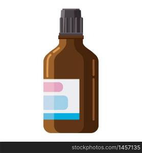 Pharmacy of brown glass bottle with screw cap for medicine. Pharmacy of brown glass bottle with screw cap for medicine, syrup, pills, tabs, drugs, ointment and cream. Template mockup jar packaging design. Vector illustration isolated