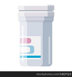 Pharmacy of plastic white bottle with cap for medicine. Pharmacy of plastic white bottle with cap for medicine, pills, tabs, drugs, cosmetic, sport, syrup. Template mockup packaging design. Vector illustration isolated