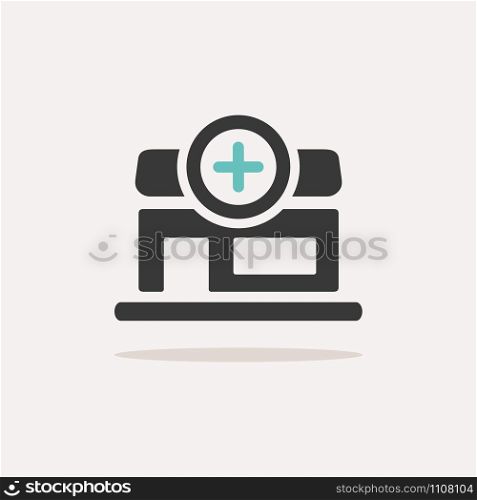 Pharmacy shop. Icon with shadow on a beige background. Medicine flat vector illustration