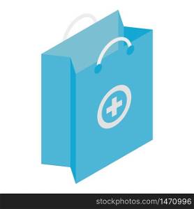 Pharmacy shopping bag icon. Isometric of pharmacy shopping bag vector icon for web design isolated on white background. Pharmacy shopping bag icon, isometric style