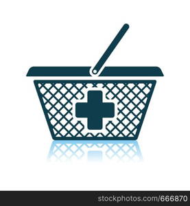 Pharmacy Shopping Cart Icon. Shadow Reflection Design. Vector Illustration.