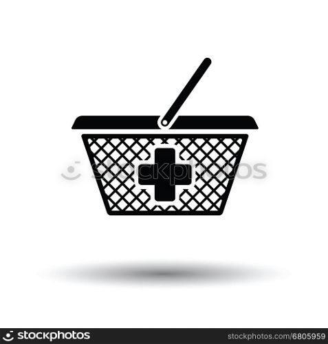 Pharmacy shopping cart icon. White background with shadow design. Vector illustration.