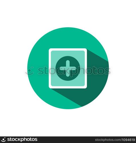 Pharmacy sign icon with shadow on a green circle. Flat color vector pharmacy illustration