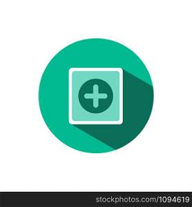 Pharmacy sign icon with shadow on a green circle. Flat color vector pharmacy illustration