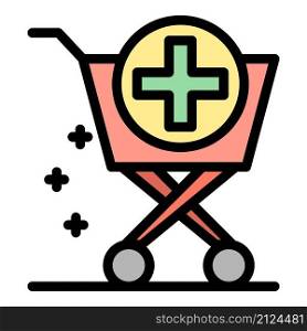 Pharmacy trolley icon. Outline pharmacy trolley vector icon color flat isolated. Pharmacy trolley icon color outline vector