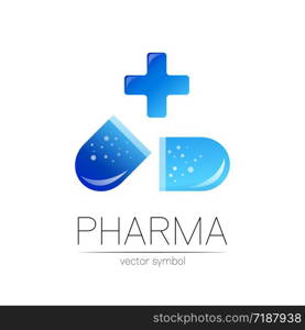 Pharmacy vector symbol with blue cross for pharmacist, pharma store, doctor and medicine. Modern design vector logo on white background. Pharmaceutical icon logotype tablet pill capsule. Health.. Pharmacy vector symbol with blue cross for pharmacist, pharma store, doctor and medicine. Modern design vector logo on white background. Pharmaceutical icon logotype tablet pill capsule. Health