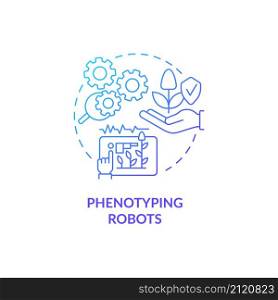 Phenotyping robots blue gradient concept icon. Plant research abstract idea thin line illustration. Measurement instrument. Isolated outline drawing. Roboto-Medium, Myriad Pro-Bold fonts used. Phenotyping robots blue gradient concept icon