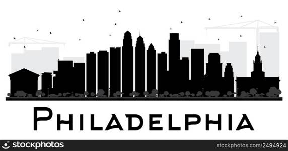 Philadelphia City skyline black and white silhouette. Vector illustration. Simple flat concept for tourism presentation, banner, placard or web site. Business travel concept. Cityscape with landmarks