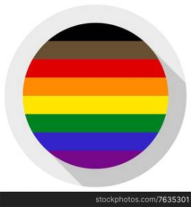 Philadelphia pride flag or LGBTQ pride flag, round shape icon on white background