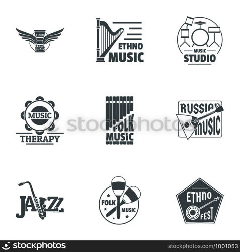 Philharmonic logo set. Simple set of 9 philharmonic vector logo for web isolated on white background. Philharmonic logo set, simple style