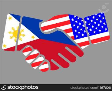 Philippines and USA flags Handshake vector illustration Eps 10. Philippines and USA flags Handshake vector