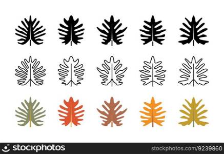 Philodendron angustisectum plant leaf vector icons. Leaves, plant, icons, drawing and more. Isolated philodendron leaf icon collection for websites on white background. Vector symbol set.