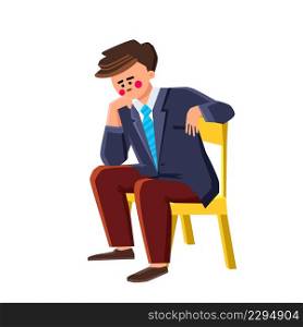 Philosophy Question Thinking Businessman Vector. Young Man Philosopher Sitting On Chair And Think Philosophy And Searching Problem Solution. Character Entrepreneur Flat Cartoon Illustration. Philosophy Question Thinking Businessman Vector