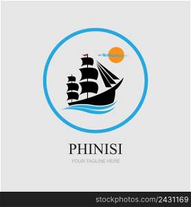 phinisi logo illustration design in gray background template
