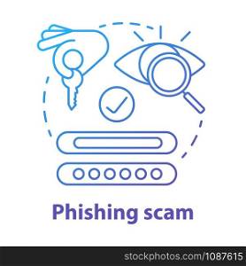 Phishing scam concept icon. Authorization. Internet security from thieves. Cybercrime and fraud. Login and password entry idea thin line illustration. Vector isolated outline drawing