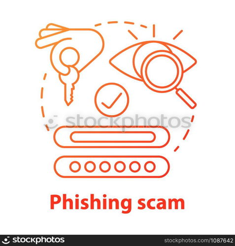 Phishing scam concept icon. Authorization. Internet security from thieves. Cybercrime and fraud. Login and password entry idea thin line illustration. Vector isolated outline drawing